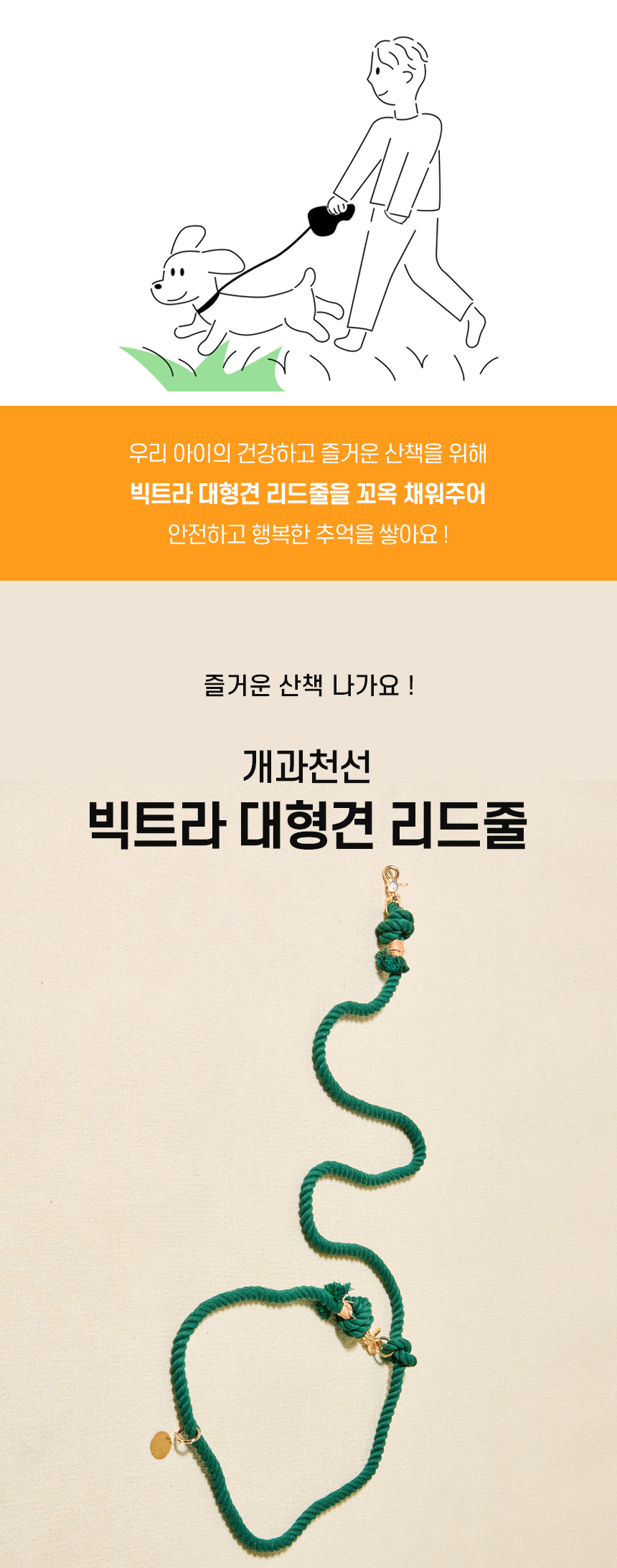 [무료배송] 개과천선 독 빅트라 대형견 리드줄 2.4M 다크 그린 2번째