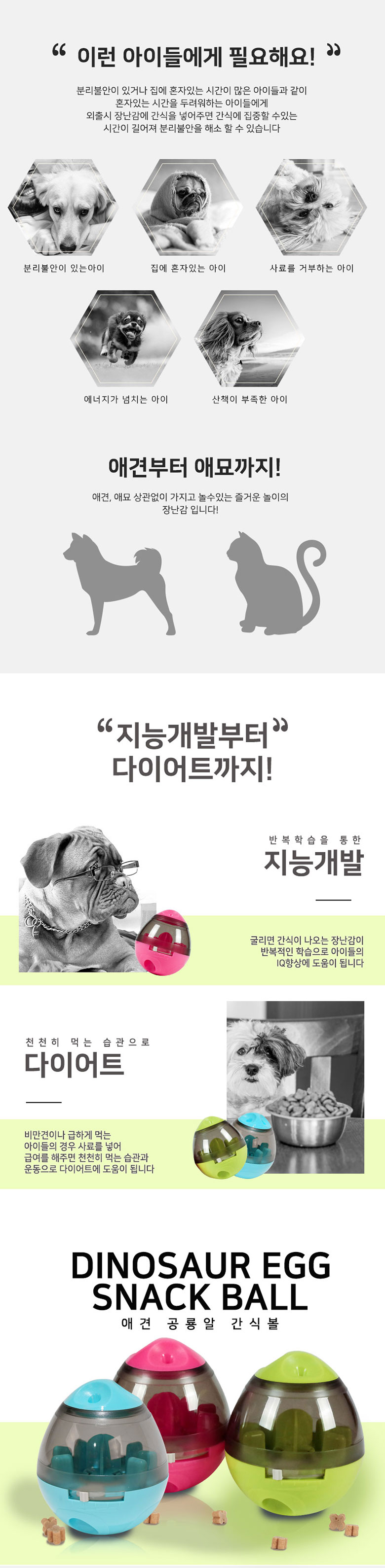 [무료배송] 딩동펫 공룡알 간식볼 블루/그린/핑크 2번째