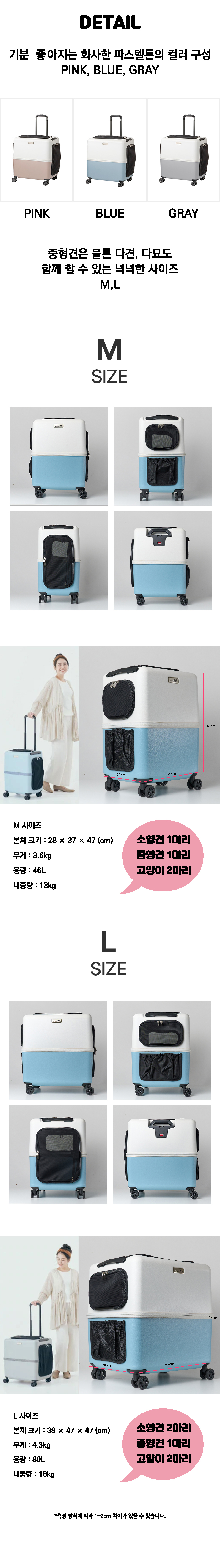 [NEW신상][무료배송] 페티코 독 켄넬 이동가방 캐리어 (핑크/그레이/블루) 6번째