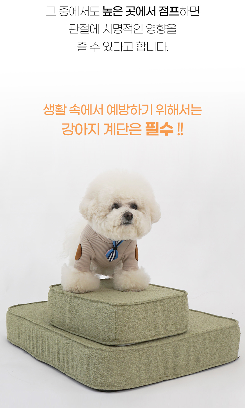 [NEW신상][무료배송] 개과천선 독 에이품 펫스텝 계단 2단 (오트 아이보리/그린) 4번째