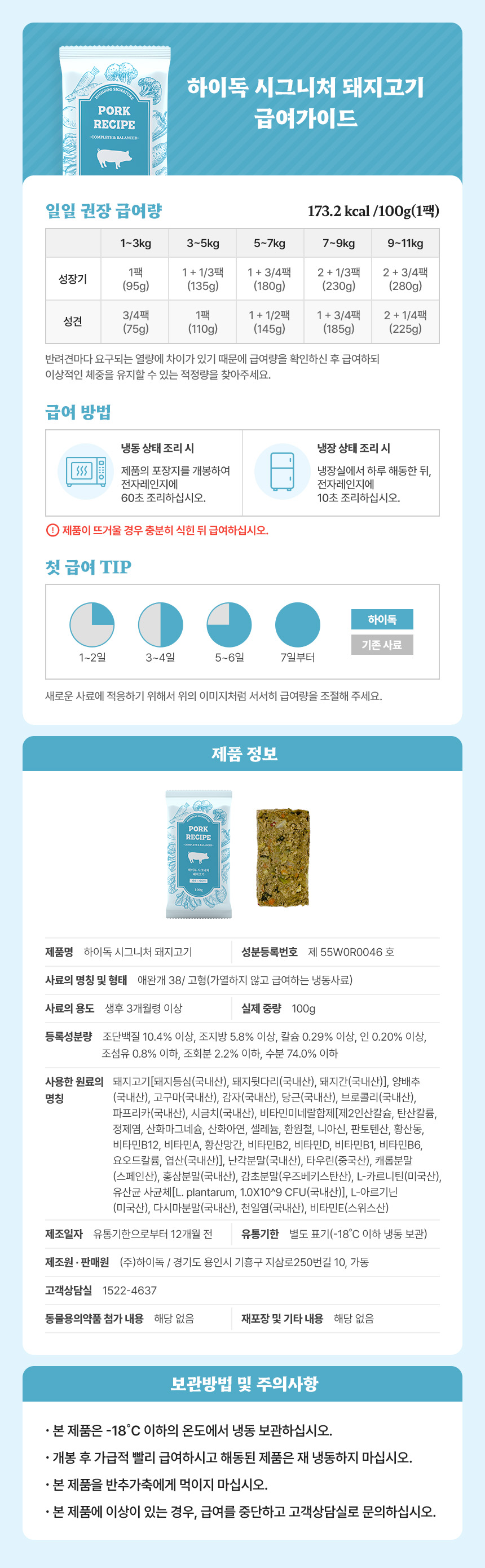 [무료배송] 하이독 시그니처 돼지고기 화식 100g*20팩 4번째