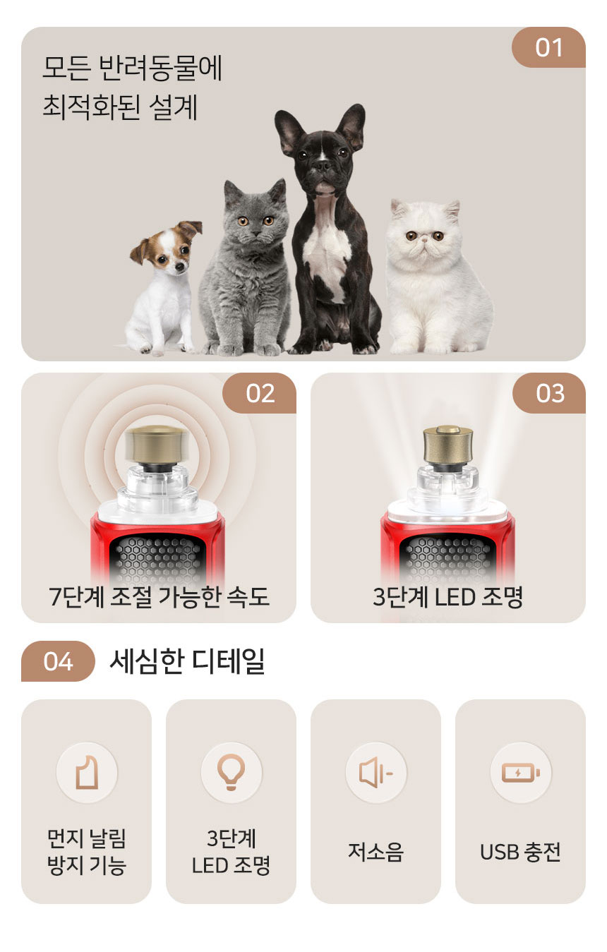 [무료배송] 로제코 LED 강아지 고양이 애견 저소음 전동 그라인더 발톱깎이 2번째
