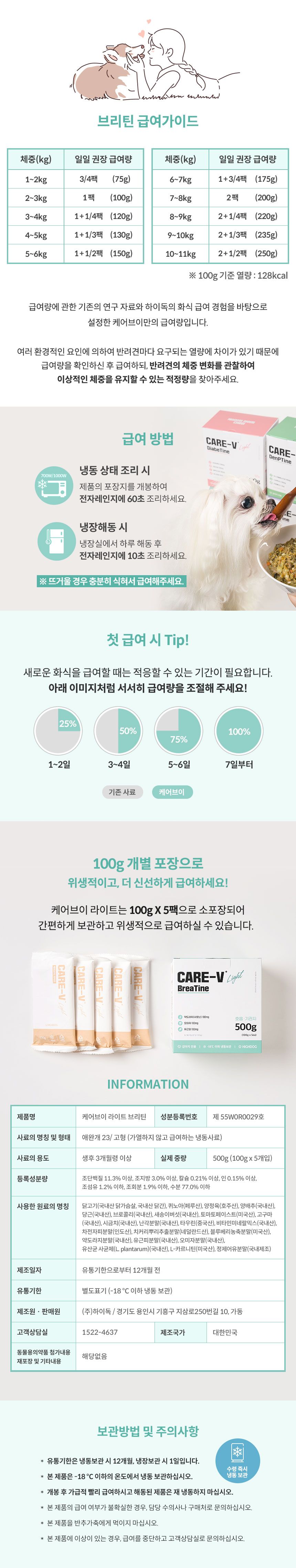 [무료배송] 하이독 케어브이 라이트 브리틴 기침 가래 헐떡거림 관리 기능식 500g 6번째