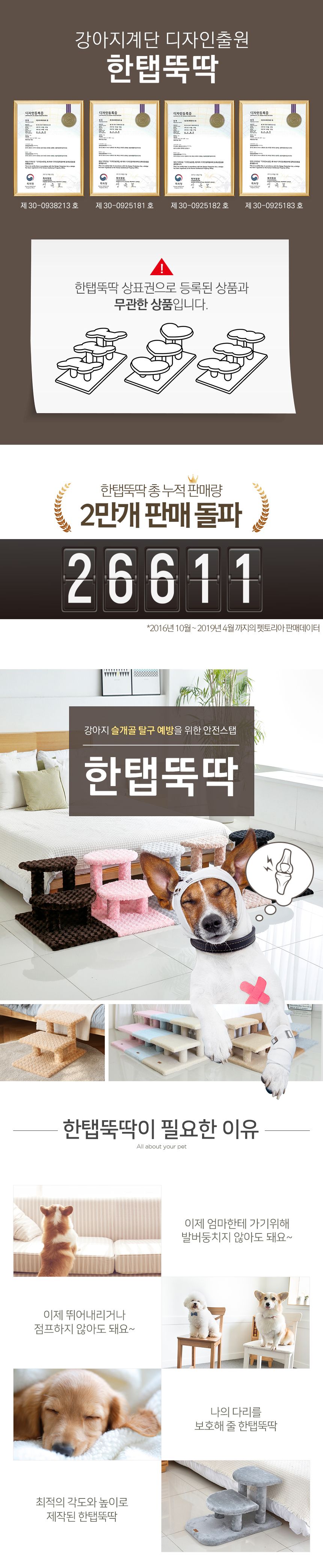 [무료배송] 펫토리아 한탭뚝딱 강아지계단 사각형 래빗 멜란지 그레이 HMPM22-GR 2번째