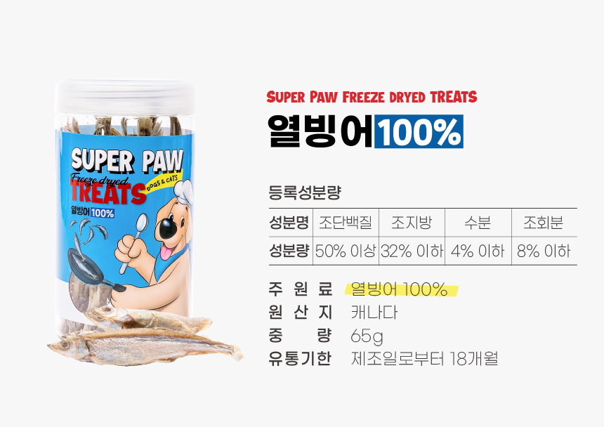 [무료배송][3개] 슈퍼포우 동결건조 트릿 열빙어 65g 9번째