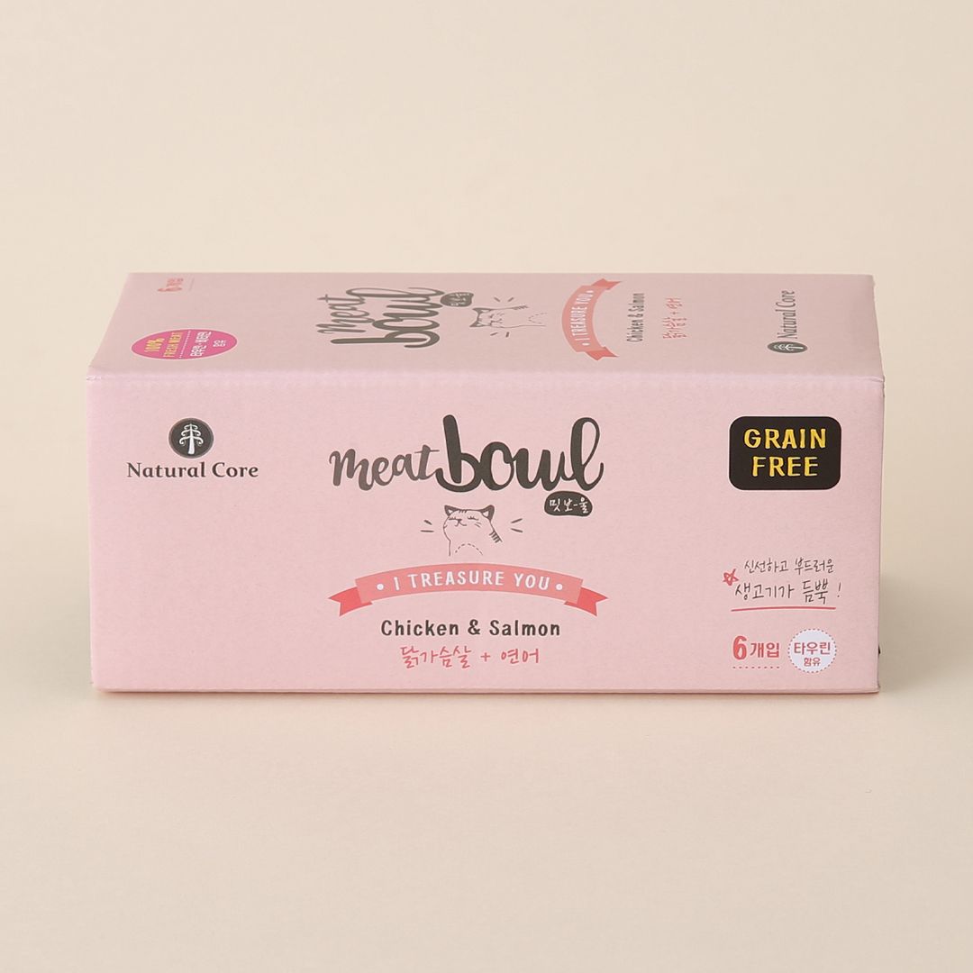 네츄럴코어 캣 밋보울 닭가슴살&연어 캔 30g*6개입  1번