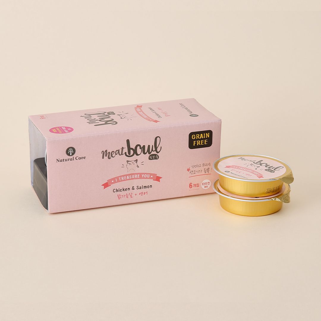 네츄럴코어 캣 밋보울 닭가슴살&연어 캔 30g*6개입  0번