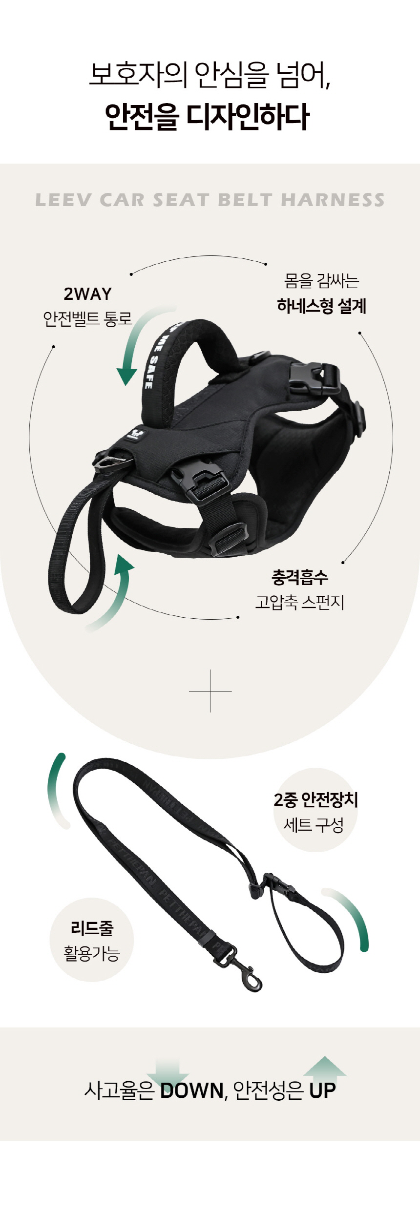 [NEW신상][무료배송] 펫더팬 리브 반려동물 차량용 안전벨트 하네스 세트 (S/M) 11번째