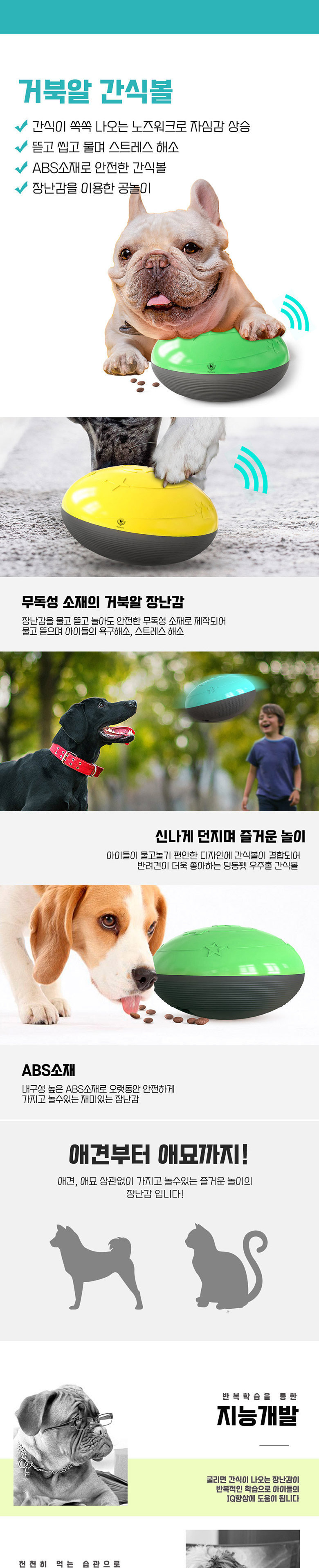 [무료배송] 딩동펫 반려동물 거북알 간식볼 민트/옐로우/그린 2번째