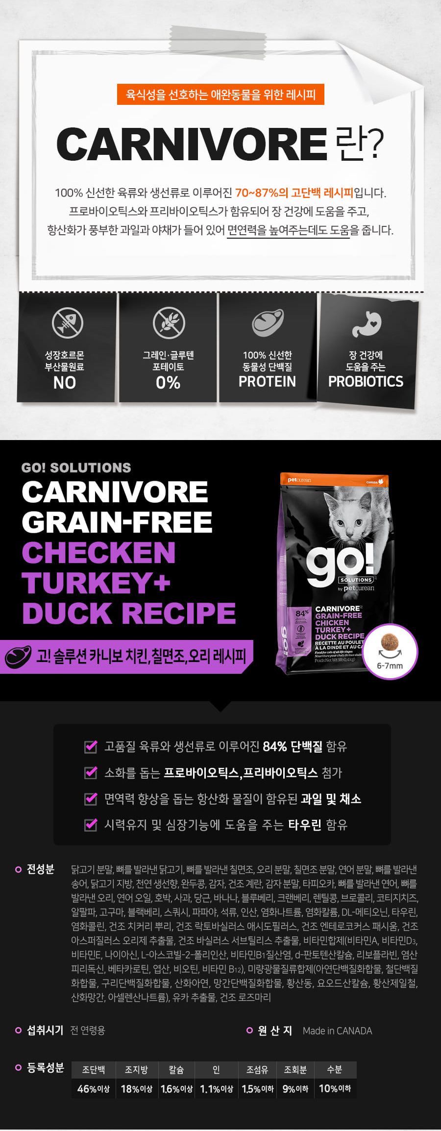 go! 캣 솔루션 카니보 그레인프리 치킨&칠면조&오리 레시피 7.26kg 2번째