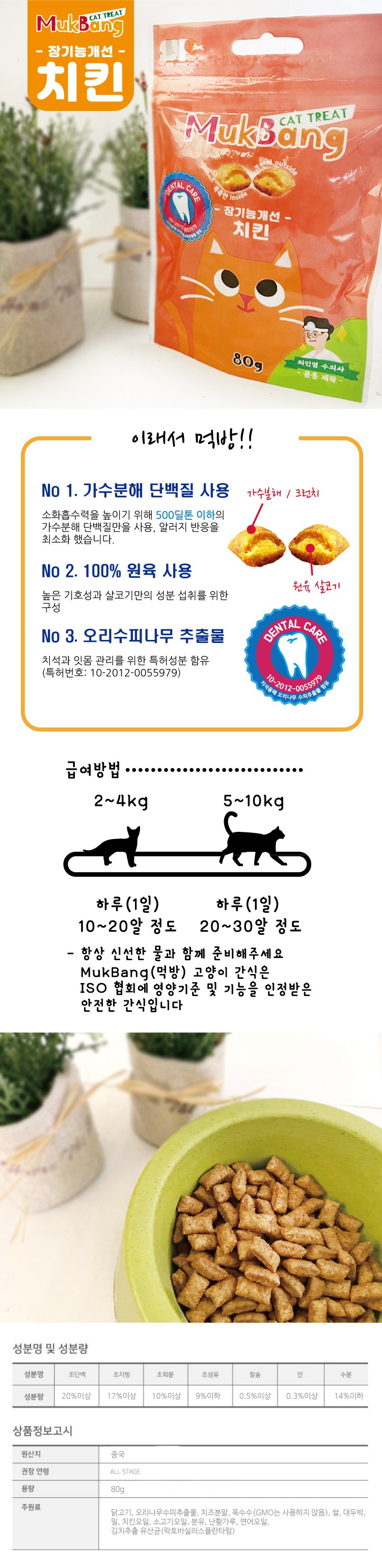 [NEW신상][무료배송] 먹방 캣 트릿 가수분해 치킨 장기능 80g 1번째