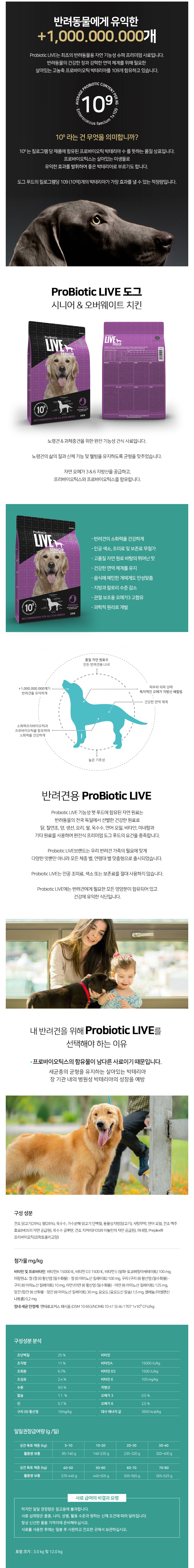 [무료배송] 프로바이오틱 라이브 독 치킨 시니어&오버웨이트 3kg 1번째