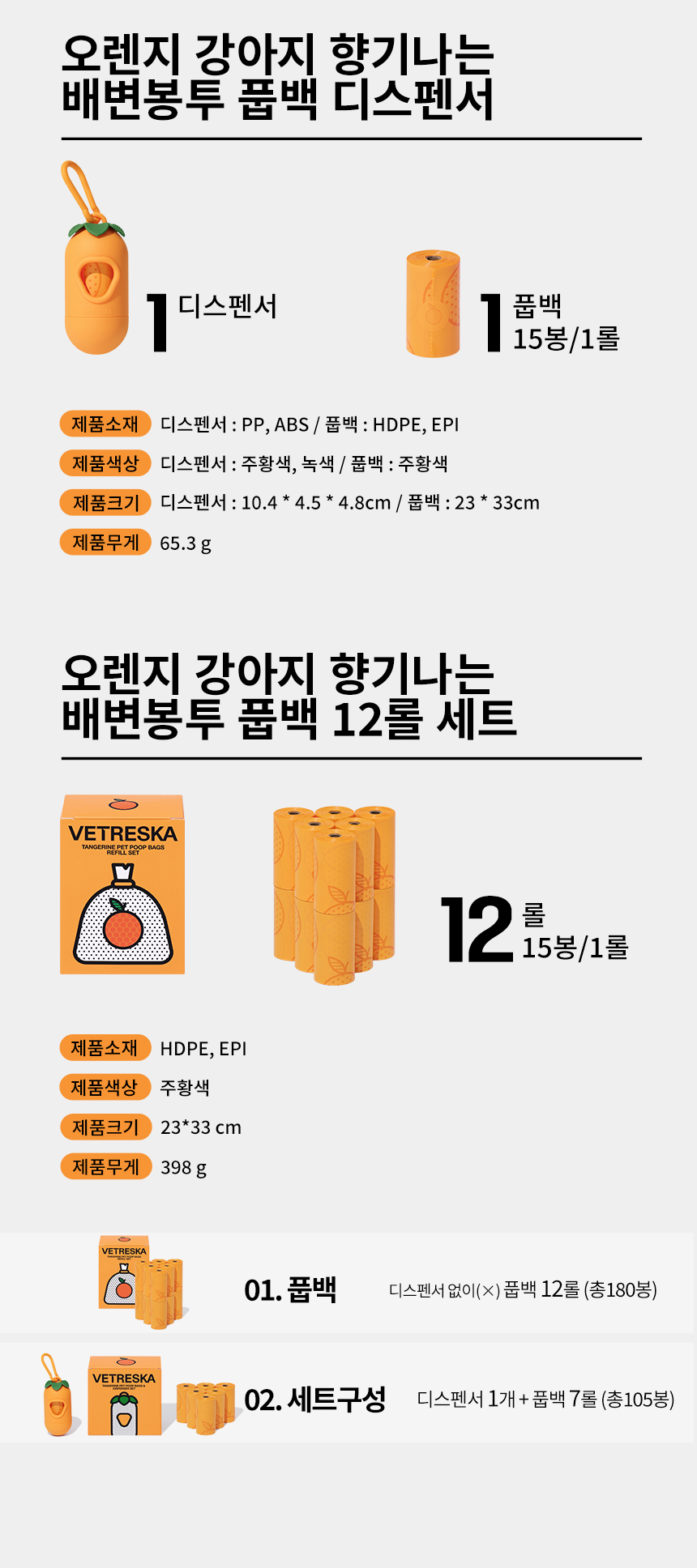 [NEW신상][무료배송] VETRESKA 오렌지 향기나는 배변봉투 풉백 디스펜서 세트 4번째
