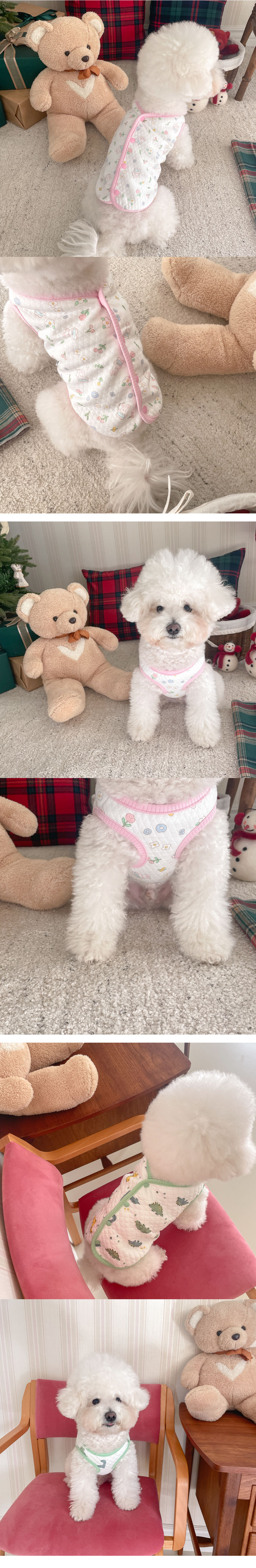 [무료배송] 댕숩 퐁퐁 오가닉 누빔 조끼 토끼(핑크)/공룡(그린)  S-XL 2번째