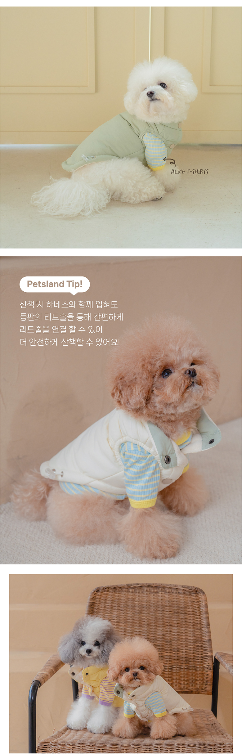 [무료배송] 펫츠랜드 아루패딩조끼 크림옐로우/블루그린/아이보리 S-2XL 5번째