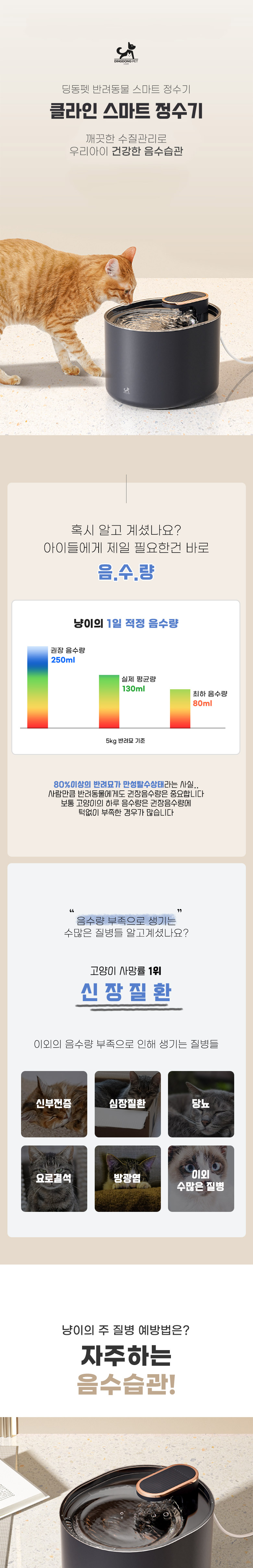 [무료배송] 딩동펫 반려동물 클라인 스마트 애완급수기 화이트/블랙 1번째