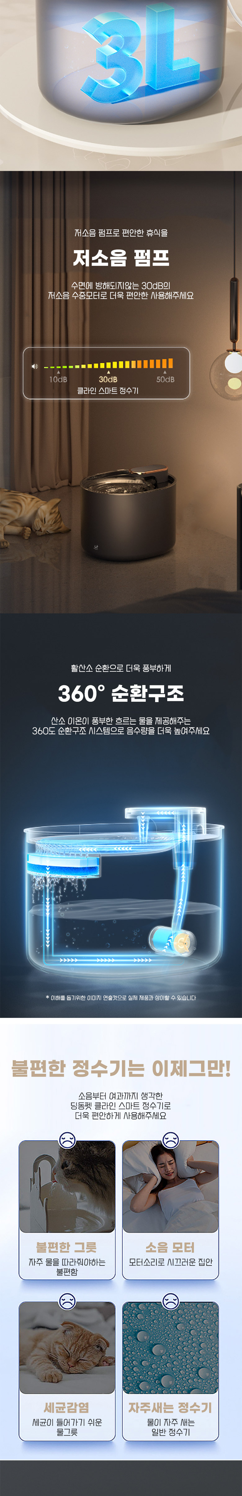 [무료배송] 딩동펫 반려동물 클라인 스마트 애완급수기 화이트/블랙 3번째