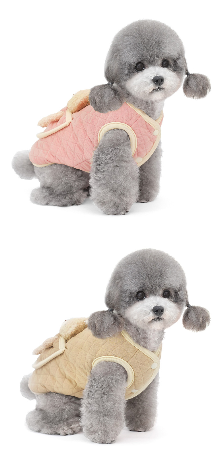 [무료배송] 준성펫 애착인형 하네스 D링 누빔 패딩 조끼 (핑크/베이지) 5번째