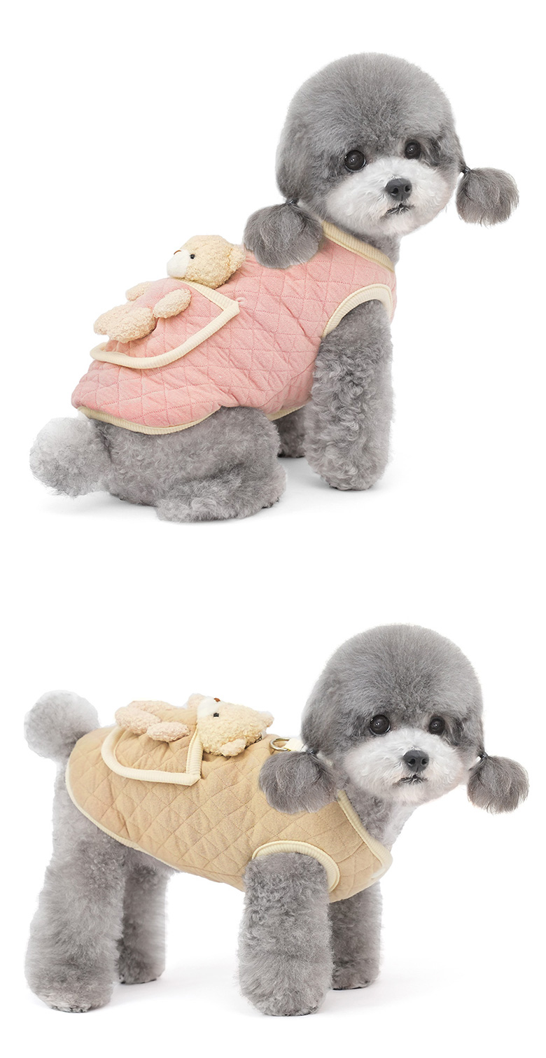 [무료배송] 준성펫 애착인형 하네스 D링 누빔 패딩 조끼 (핑크/베이지) 7번째