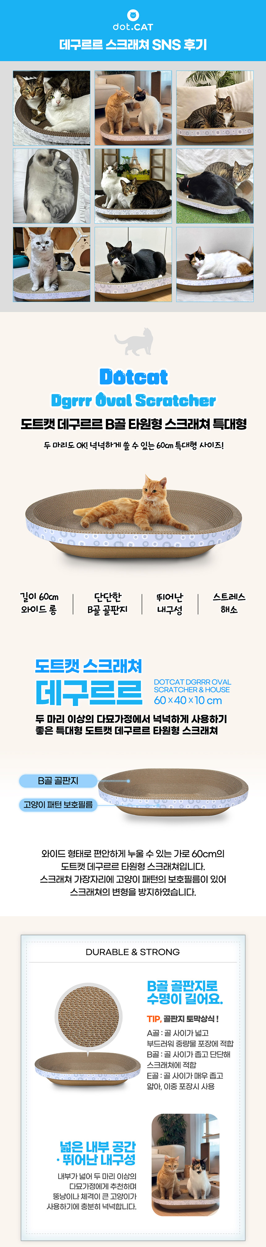 [무료배송] 도트캣 데구르르 B골 타원형 스크래쳐 특대형 60cm 1번째