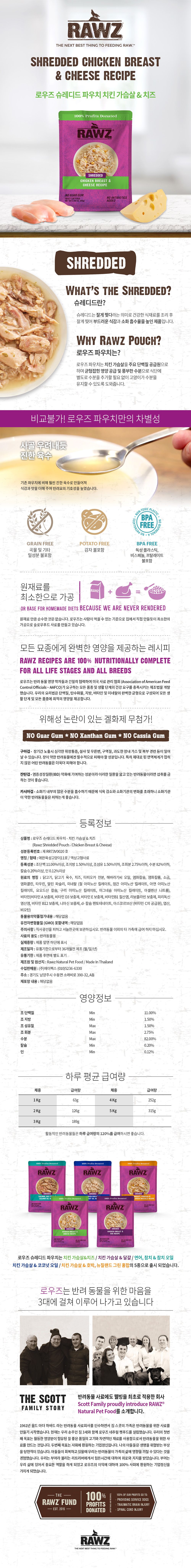 로우즈 캣 슈레드 치킨가슴살&치즈 파우치 69g 1번째