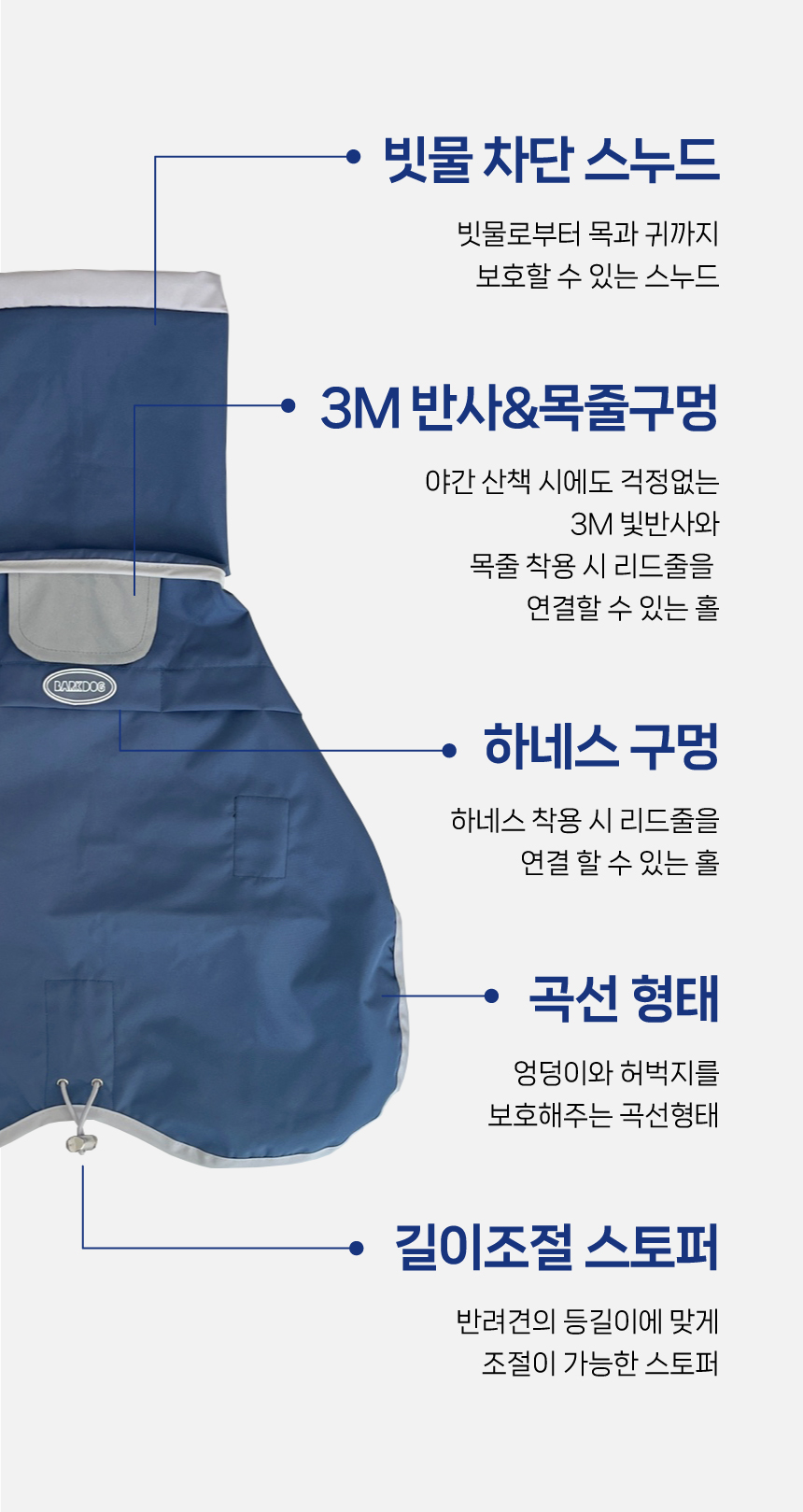 [무료배송] 바크독 ABC 레인코트 더스티블루/마젠타핑크 M-6XL 5번째
