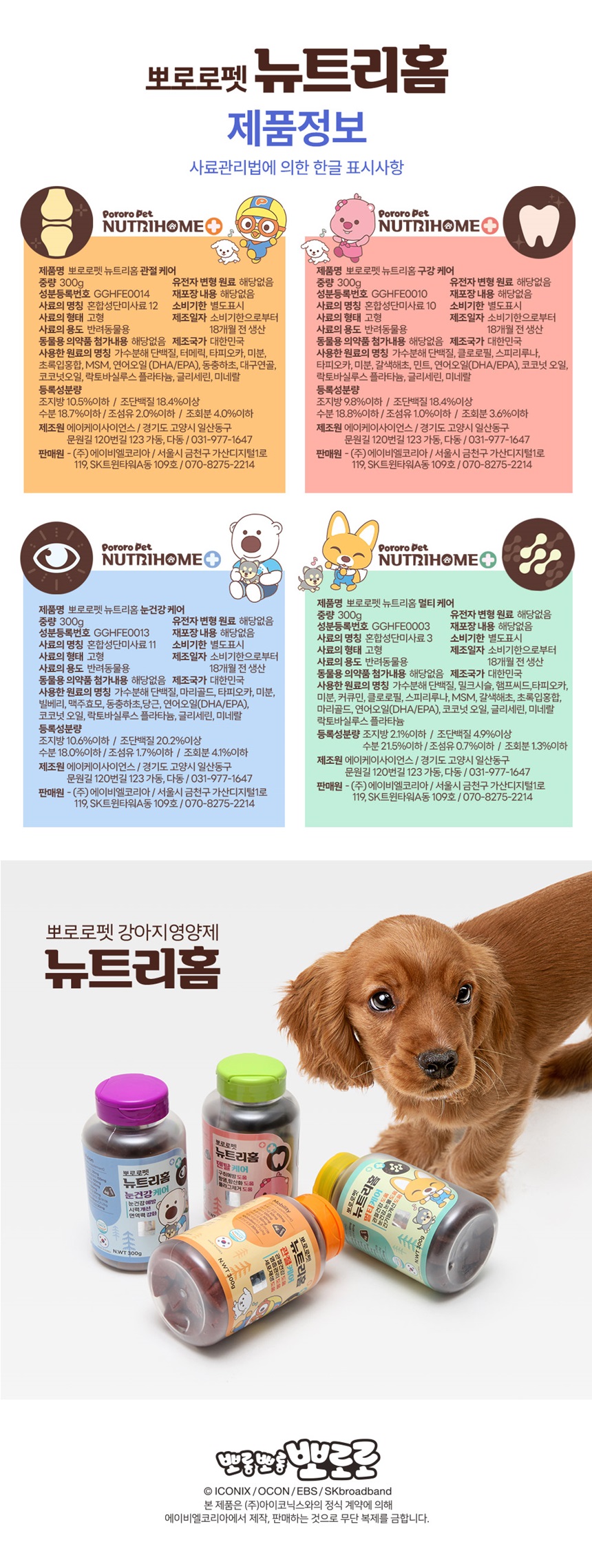 [무료배송] 뽀로로펫 뉴트리홈 멀티케어 300g 4번째
