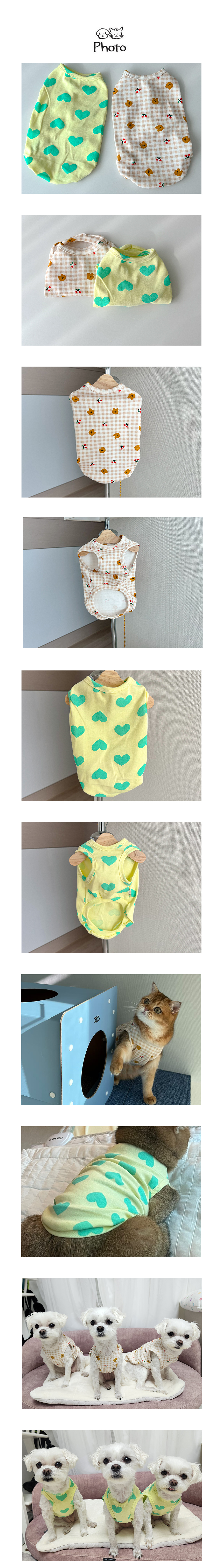 [무료배송] 개달당 고양이옷 무형광 체리곰돌 하트 민소매 티셔츠 2colors S-L 1번째
