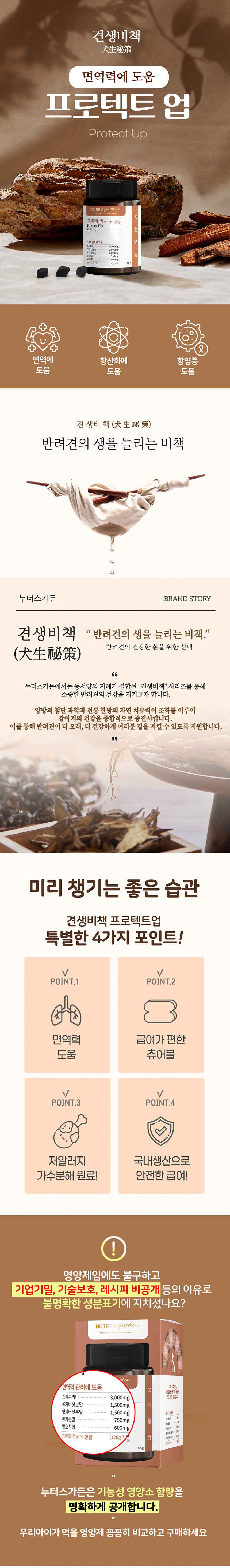 [NEW신상][무료배송] 누터스가든 견생비책 프로텍트업 면역력 영양제 120g 1번째