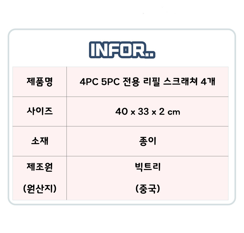 [무료배송][4개] 가또나인 4PC 5PC 전용 리필 스크래쳐 5번째