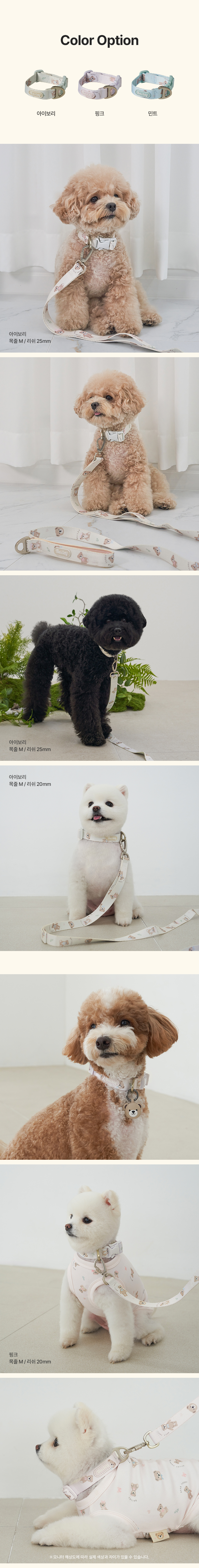 [NEW신상][무료배송] 베일리펫 강아지 산책 초경량 웨빙 테디 워키 목줄 S-L (핑크/민트/아이보리) 4번째