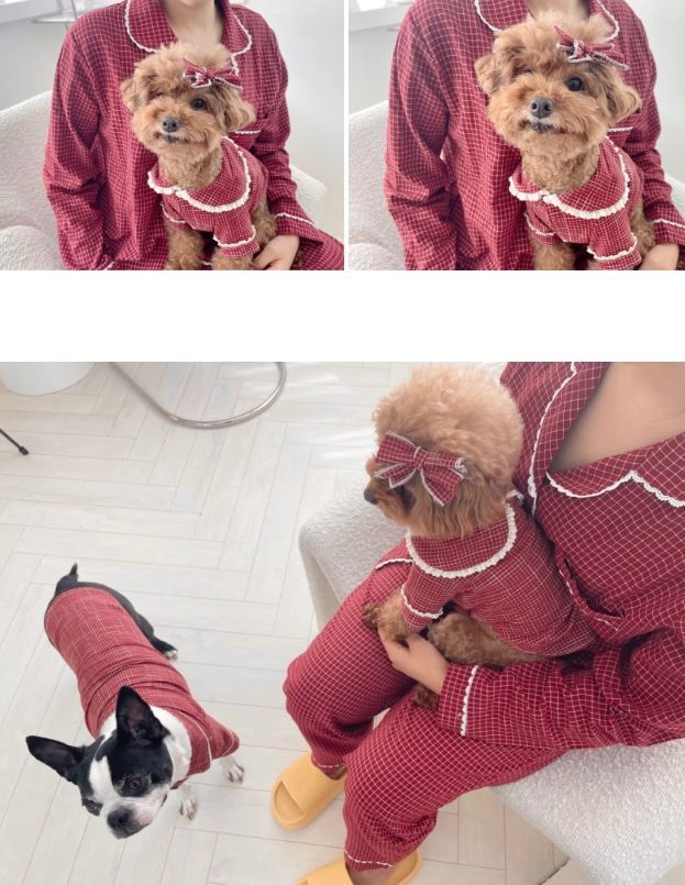 [무료배송] 찰리롤리 딥 체크 레이스 파자마 와인/네이비 S-2XL  7번째