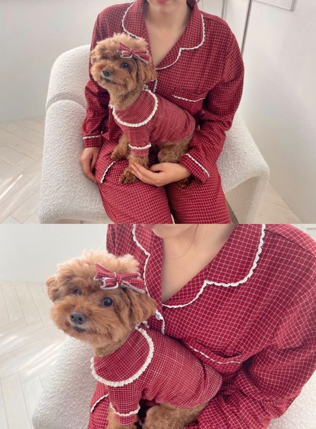 [무료배송] 찰리롤리 딥 체크 레이스 파자마 와인/네이비 S-2XL  6번째
