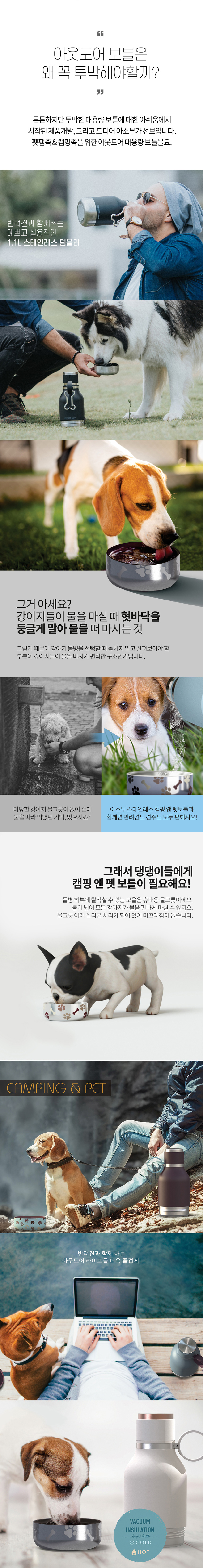 [체험단][무료배송] 캐나다 아소부 스텐 캠핑앤펫 보틀 1.1L 블루/화이트 2번째