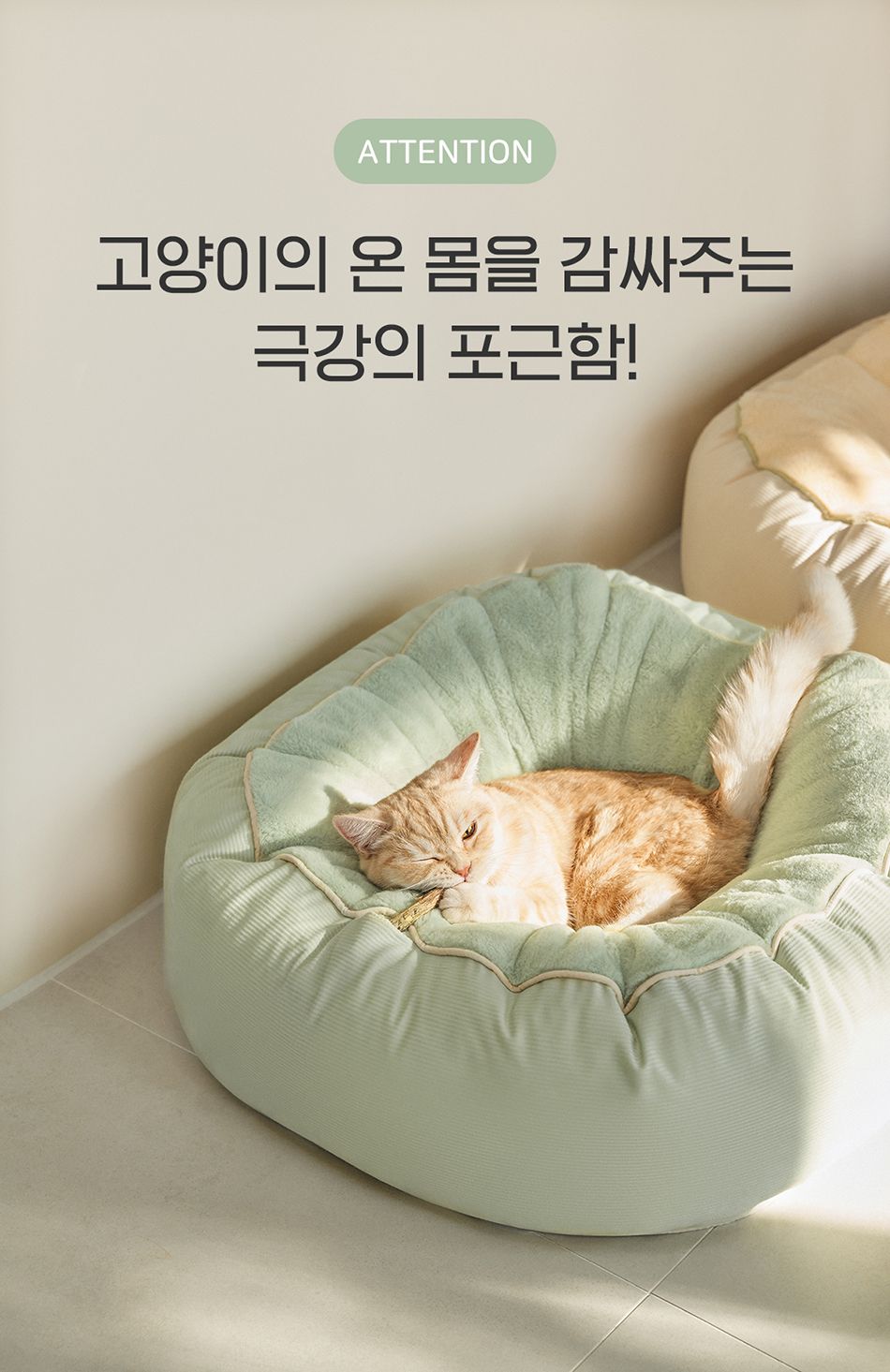 [심쿵펫페어]아르르 꿀잠해먹방석 모스그린/크림아이보리 4번째
