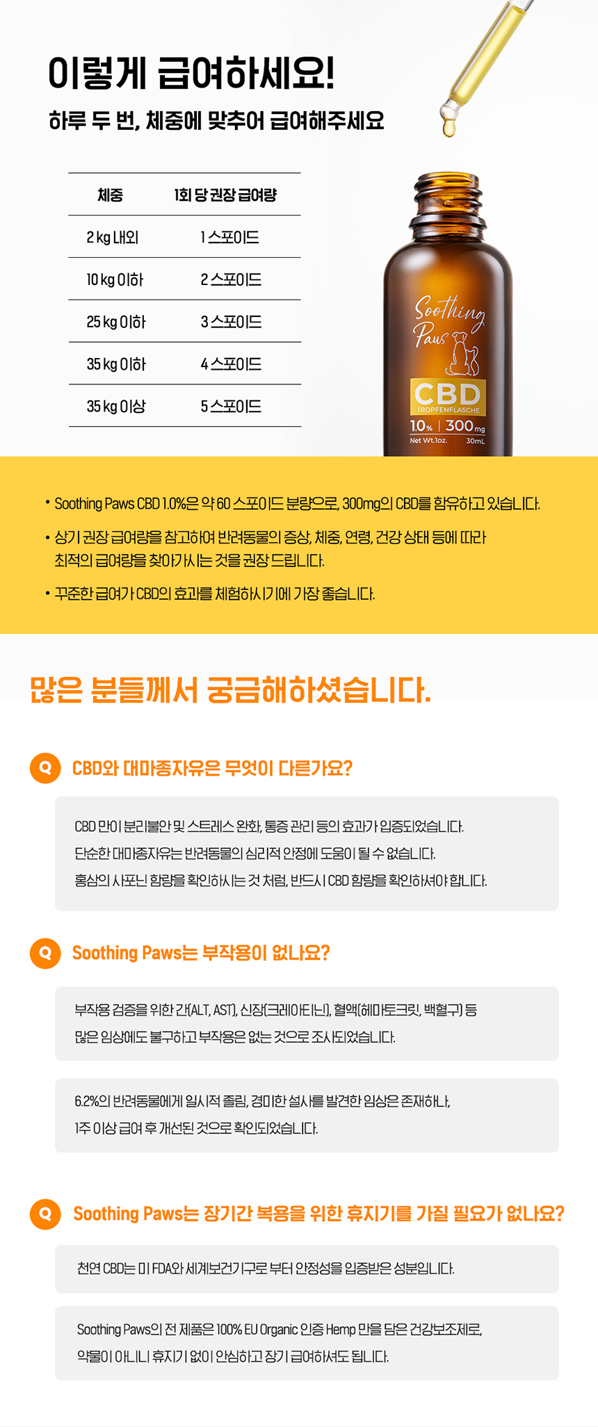 [무료배송] 수딩포 강아지 고양이 CBD 1% 햄프씨드 오일 10번째