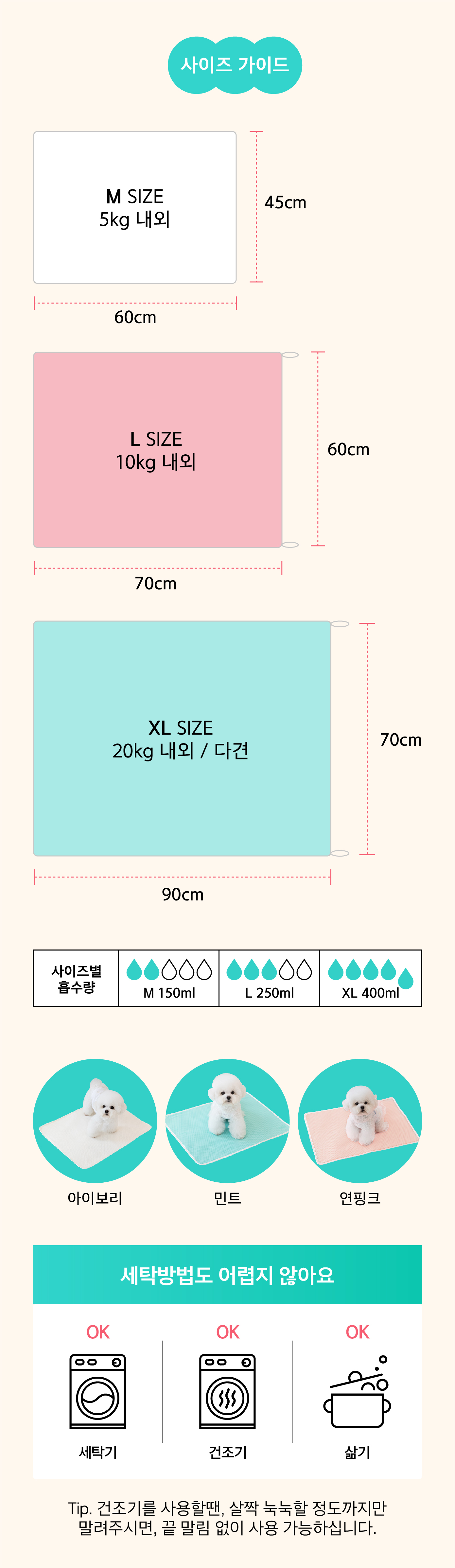 [무료배송] 루플리 빨아쓰는 배변패드 에코패드 아이보리/민트/연핑크 3장 16번째