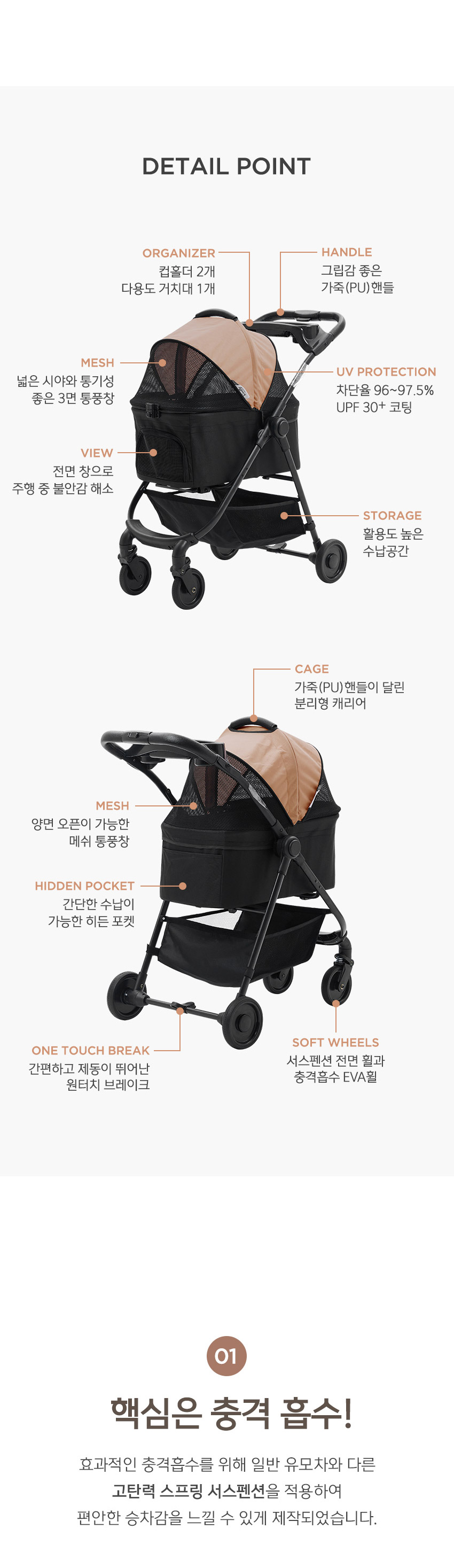 [NEW신상] [무료배송] 울리 이지 폴딩 펫 디럭스 유모차 블랙/베이지 3번째