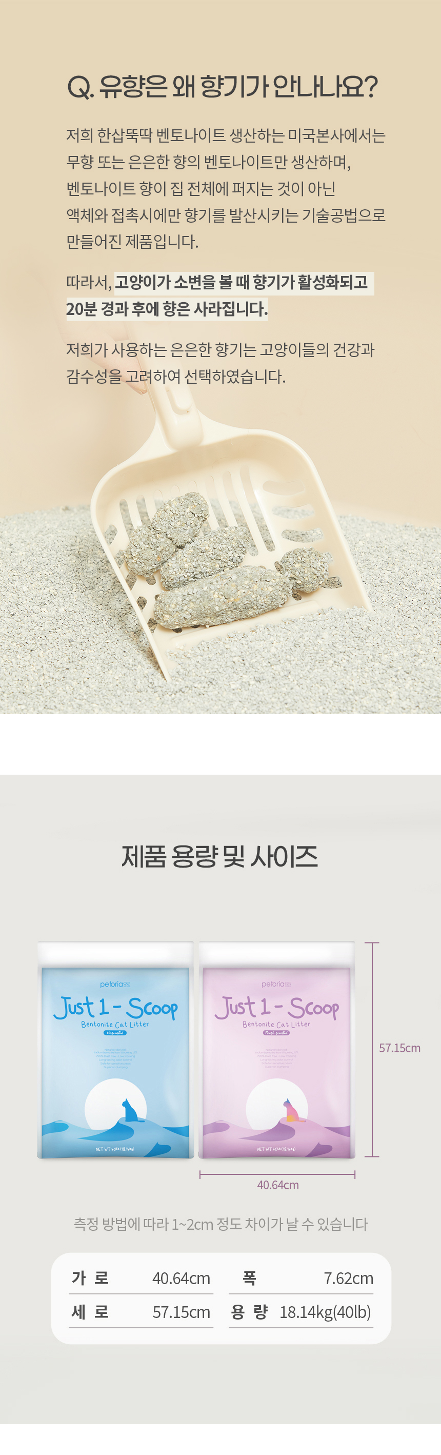 [NEW신상][무료배송] 펫토리아 한삽뚝딱 벤토나이트 고양이모래 18.14kg (무향/유향) 26번째