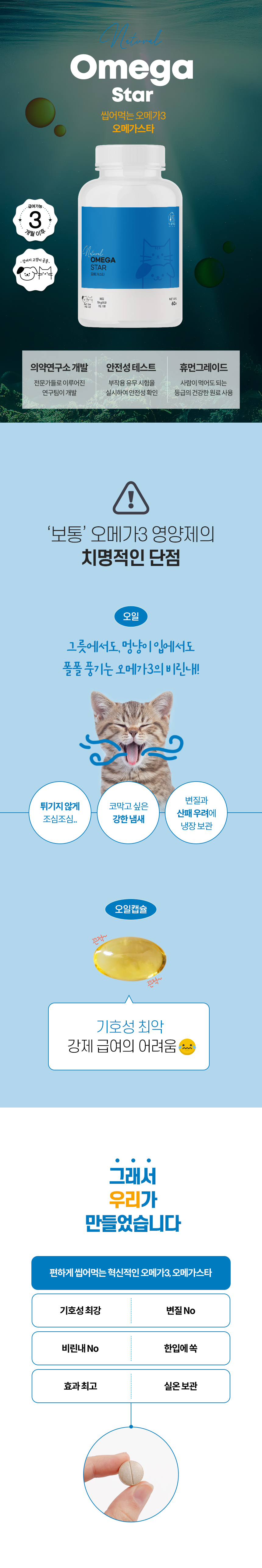 [무료배송] 멍냥이랑 오메가스타 반려동물 오메가3 영양제 60정 1번째