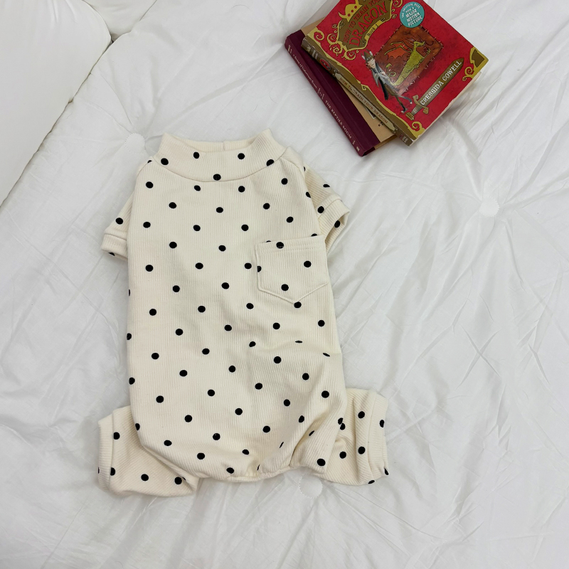 [무료배송] 해피댕댕 도트기모올인원 (2color) 강아지 겨울옷 실내복 S-2XL 10번째