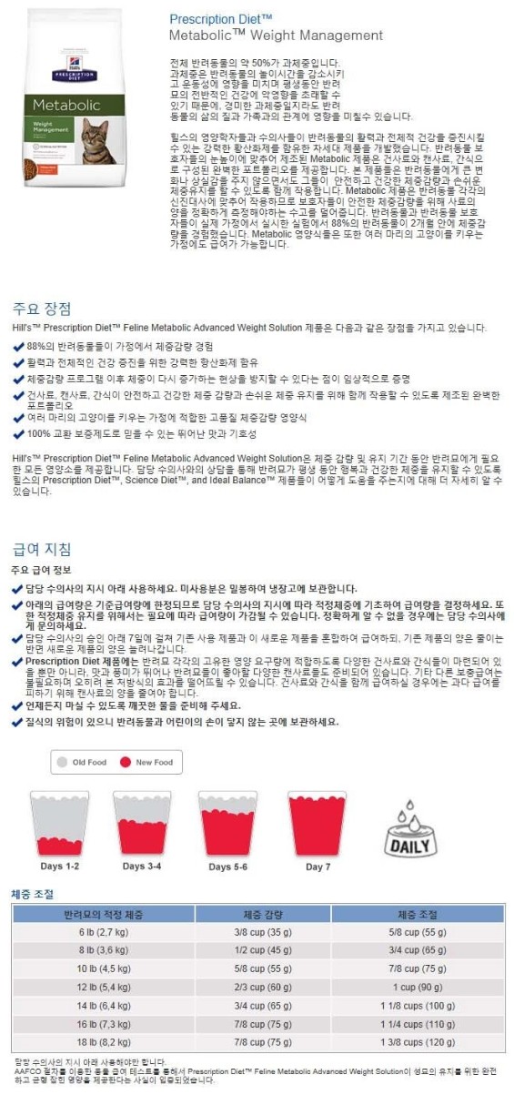 [무료배송] [유통기한임박, 25년9월1일] 힐스 캣 메타볼릭 3.85kg 1번째