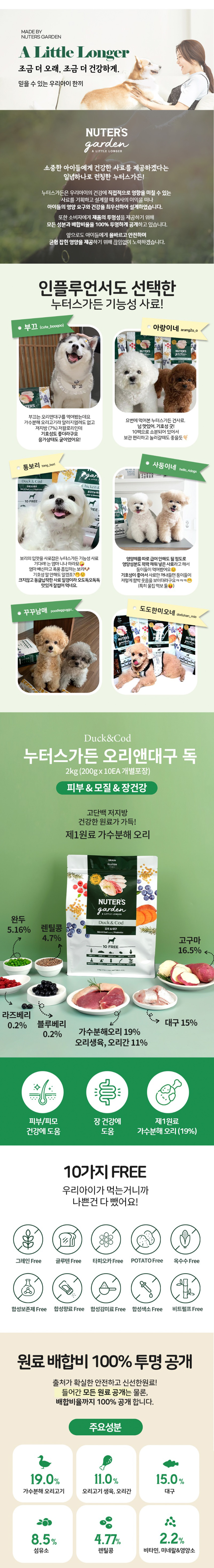 [체험단] [무료배송] [샘플] 누터스가든 독 오리앤대구 50g 1번째