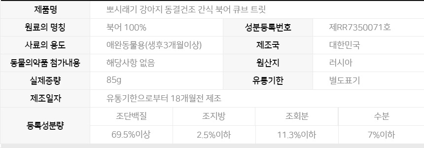 [무료배송] 뽀시래기 독 동결건조 북어 트릿 85g 7번째