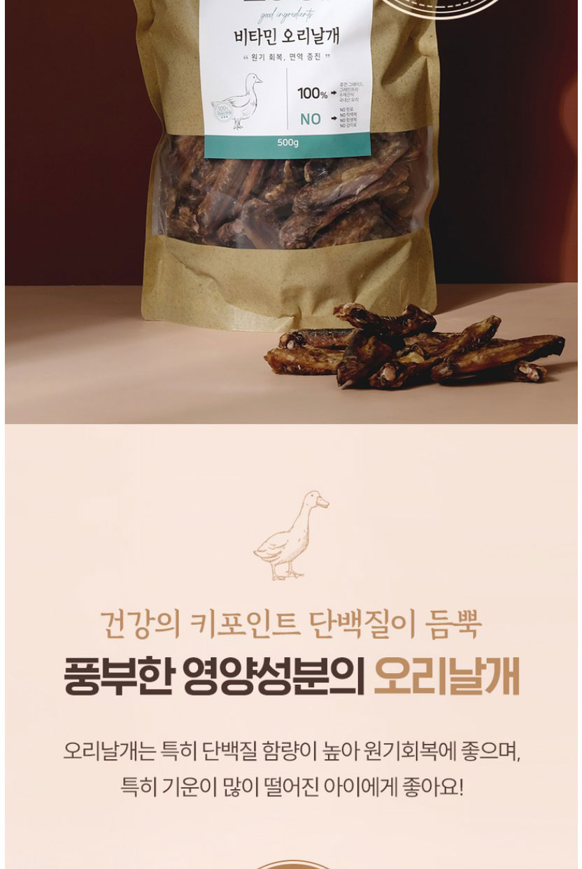 [NEW신상][무료배송] 조선강아지 비타민 오리 날개 500g 17번째