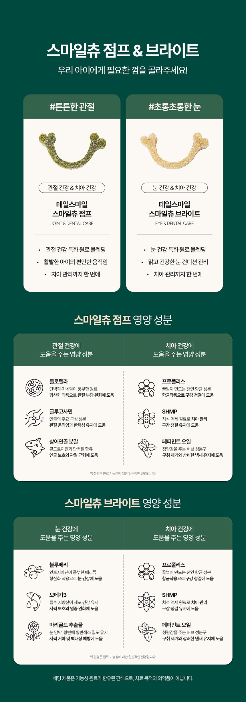 [체험단] [무료배송] 테일스마일 강아지 저알러지 덴탈껌 스마일츄 점프 (관절&치아) 1p 16번째 상세 이미지
