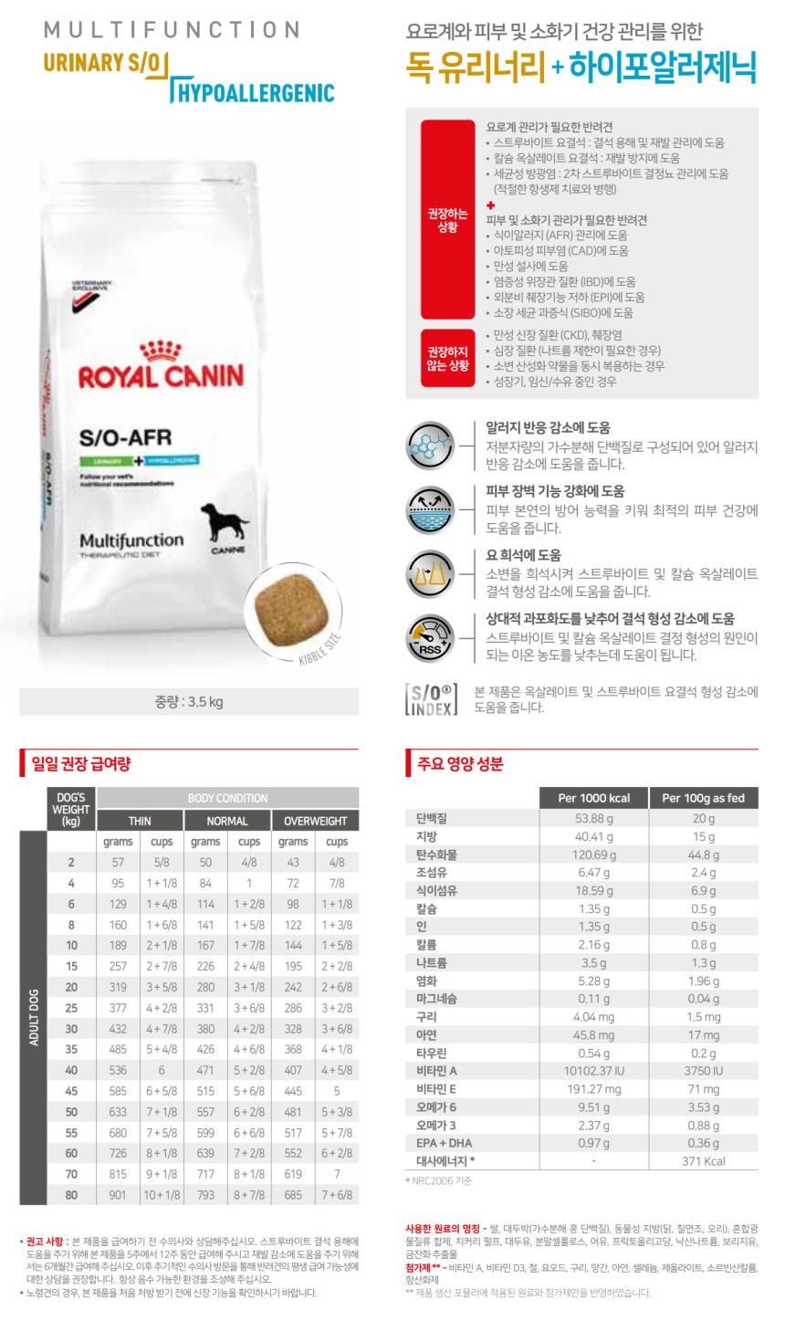 [무료배송] 로얄캐닌 독 유리너리 하이포 S/O-AFR 멀티펑션 3.5kg 1번째