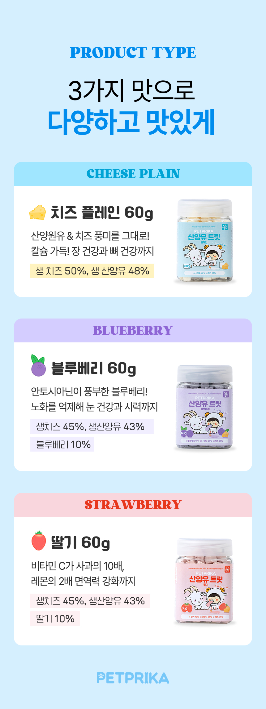 [NEW신상][무료배송] 펫프리카 독 산양유 유산균 간식 60g (플레인/딸기/블루베리) 7번째