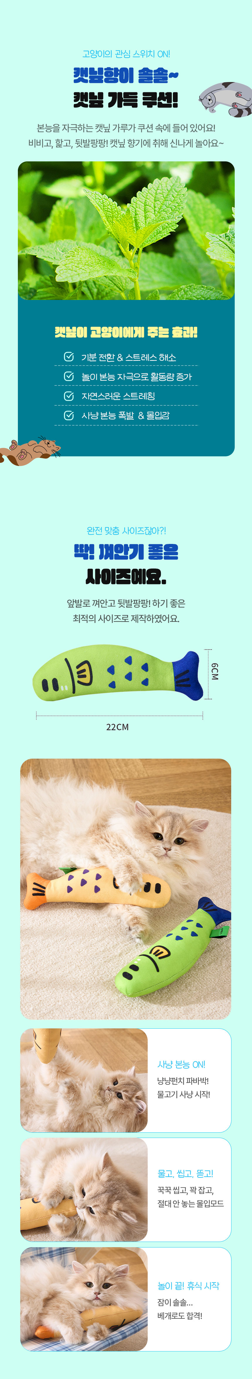 [NEW신상][무료배송] 크레용펫 컬러 물고기 캣닢쿠션 3종세트 2번째