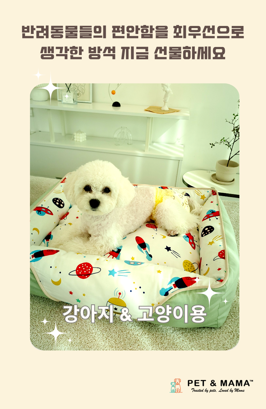 [NEW신상][무료배송] 펫앤마마 양면 애착방석 카툰 방석 3종 (그린/그레이/베이지) M~XL 16번째